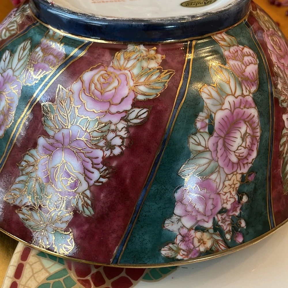 Vintage Floral Decorative Bowl with Gold Accents Andrea by Sadek / Like New